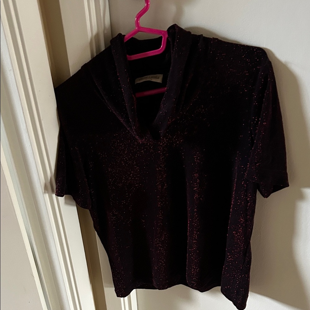 Pierre Cardin Black Short-Sleeve Hooded Tee with Red Sparkle